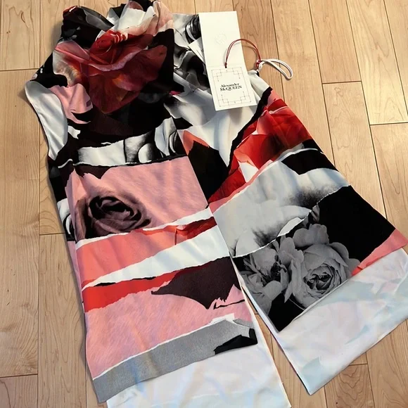 Alexander McQueen Top Torn Rose Black White Red Grey Size 46 - Picture 4 of 8